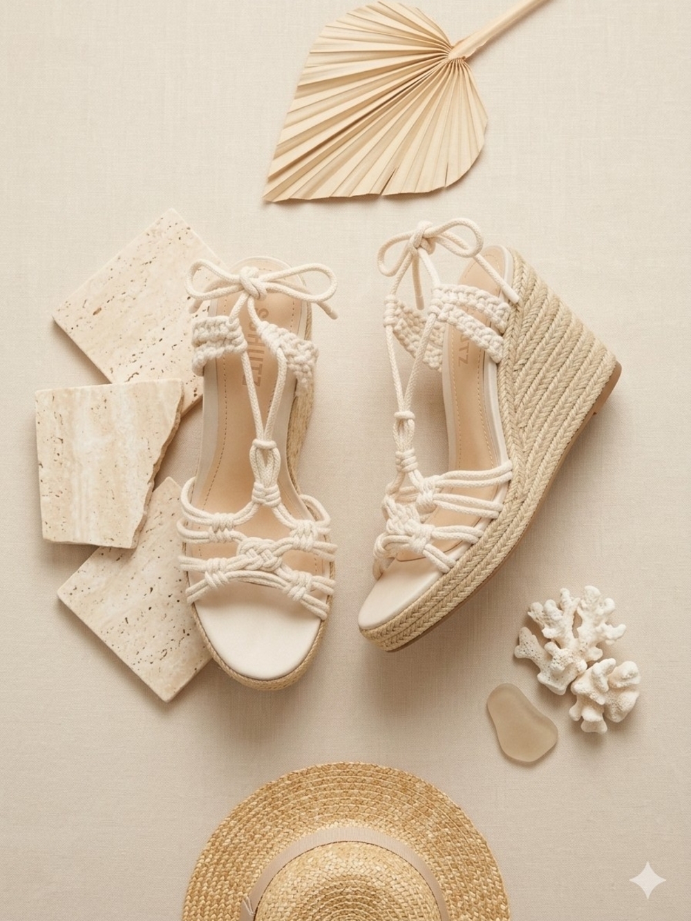 Schutz Macris Macrame Knotted Rope Espadrille Wedge Sandals Ivory 7.5B